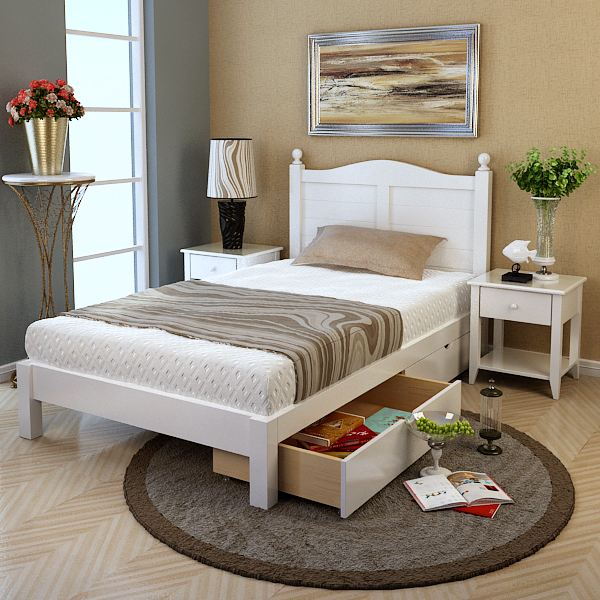 包邮欧式白色实木床 松木床 单人床1米1.2 双人床1.5 1.8 儿童床