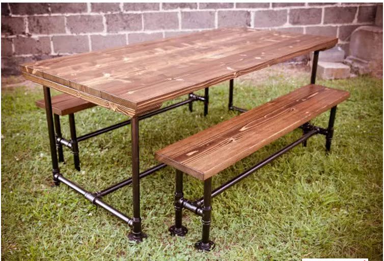 美式实木长凳长椅条凳铁木复古铁艺餐桌书桌咖啡茶餐厅桌椅组合