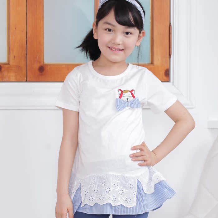 韩国进口代购童装女中大儿童短袖t恤上衣 大童女装夏装 儿童T恤夏