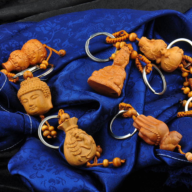 桃木钥匙扣貔貅钱袋福袋观音佛祖文昌塔如意葫芦财神挂件饰品