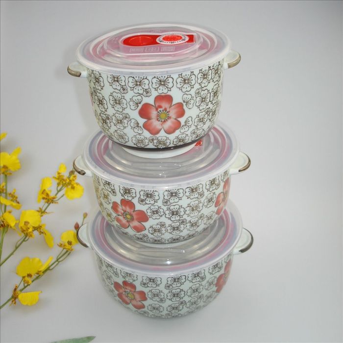 日式手绘陶瓷器碗餐具套装3件套碗保鲜碗/菜碗汤碗饭碗安全不含铅