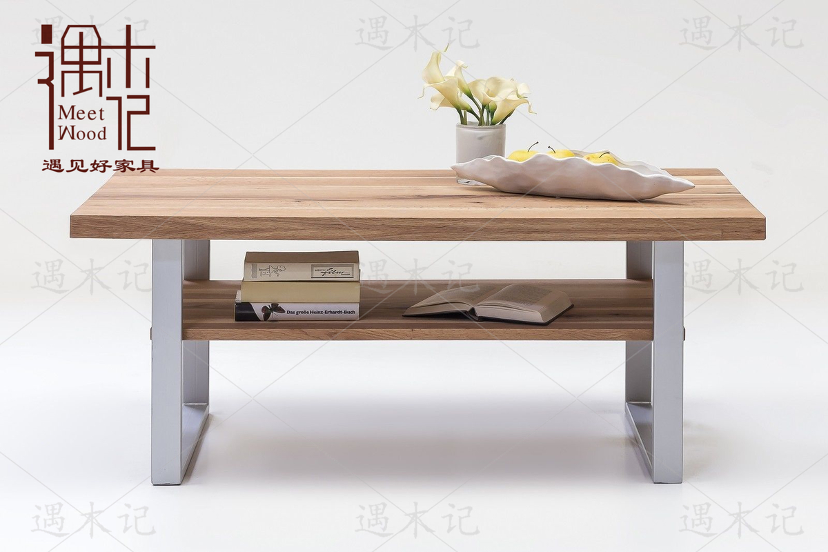 美式实木办公电脑桌长方形原木书桌简约双层桌子办公桌学习桌餐桌