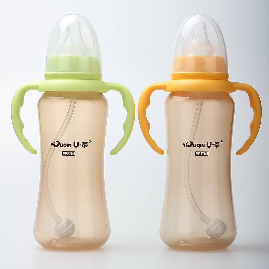 U亲PP抗菌奶瓶 标准口径弧形带手柄奶瓶 300ML
