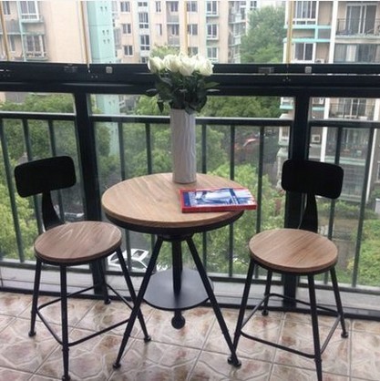 歌柏多 美式铁艺咖啡桌椅套件实木做旧茶几阳台户外酒吧桌椅组合