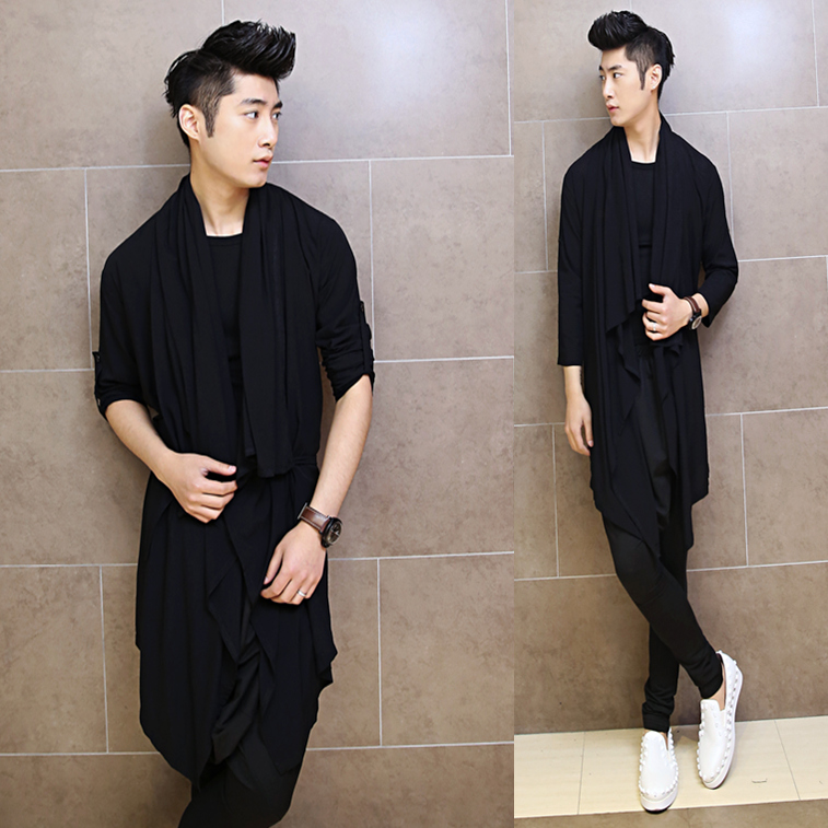 2015新款 韩版男士长袖披肩衬衫 发型师时尚休闲服装五分袖衬衫