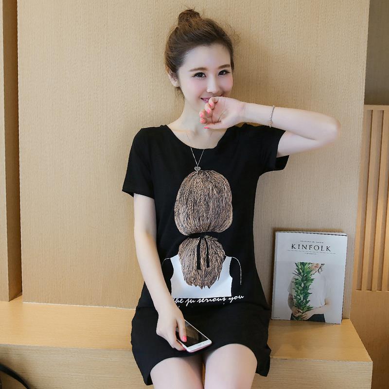 2016新款大码女装韩版百搭时尚个性休闲短袖T恤中长款连衣裙