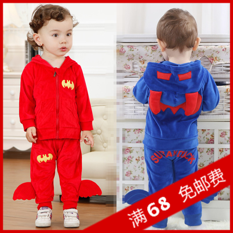 2015新款龙凤胎宝宝衣服男童女宝宝秋装蝙蝠侠造型套装一岁半两岁