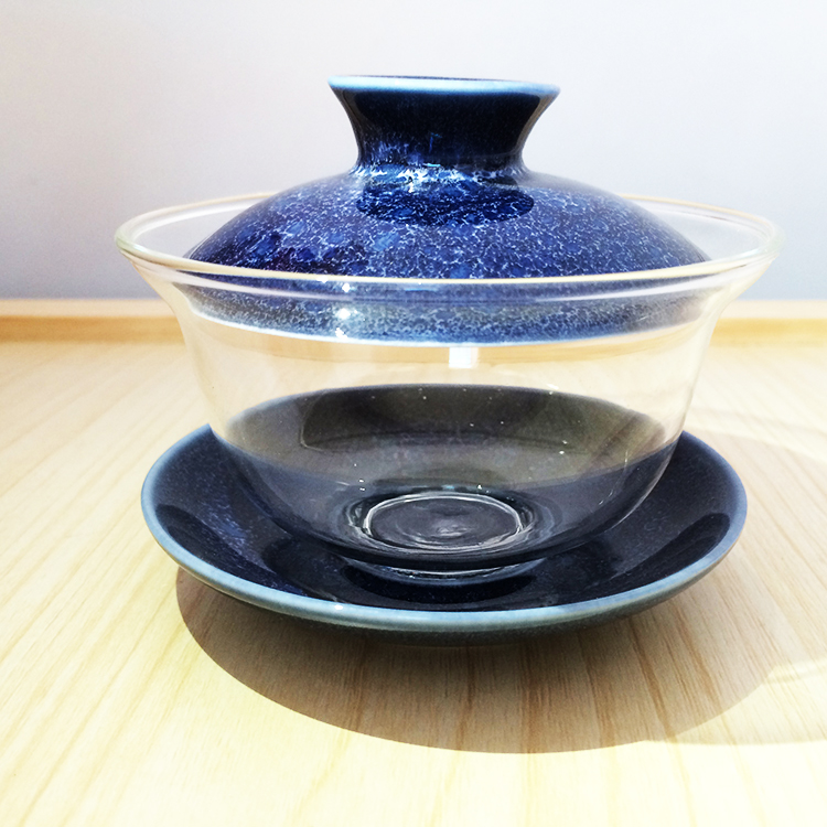 景德镇创意陶瓷器天目釉玻璃盖碗功夫茶具配件玳瑁茶碗琉璃三才碗