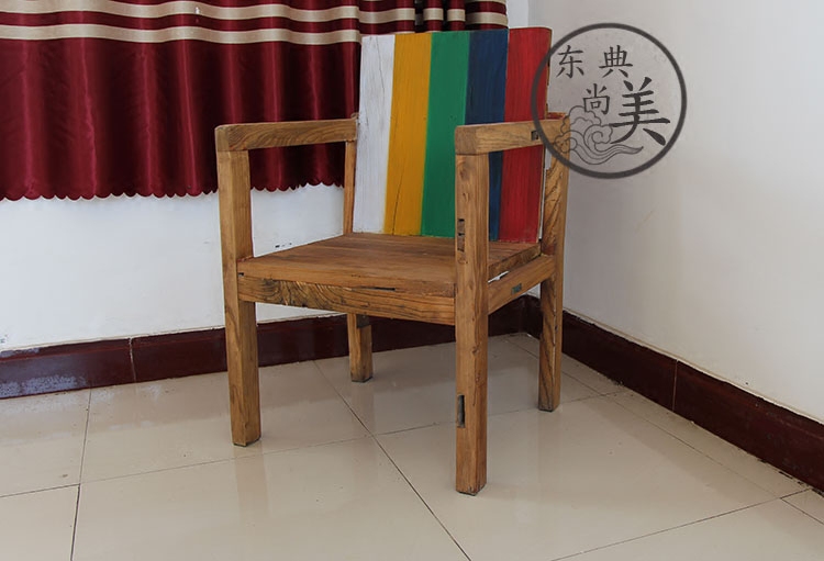 新品包邮老榆木门板彩色咖啡椅休闲椅子老门板咖啡椅榫卯工艺可定