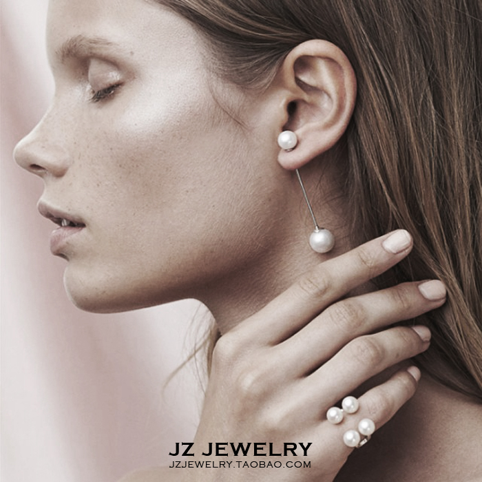 JZ Earring欧美大牌风CHIC极简设计 珍珠长条金属耳钉 开衫扣胸针