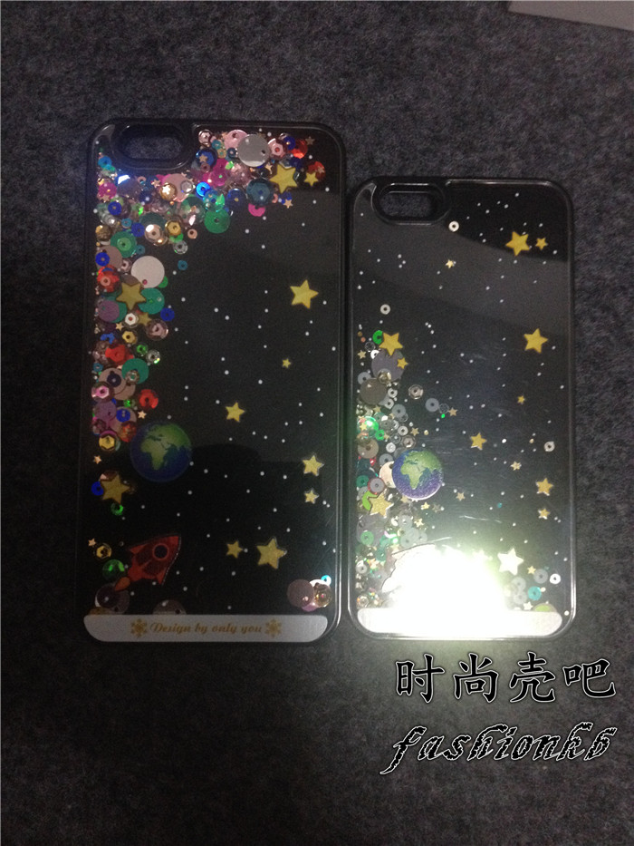 黑夜星星亮片流沙iphone6 4.7手机壳液体苹果6plus硬壳保护套