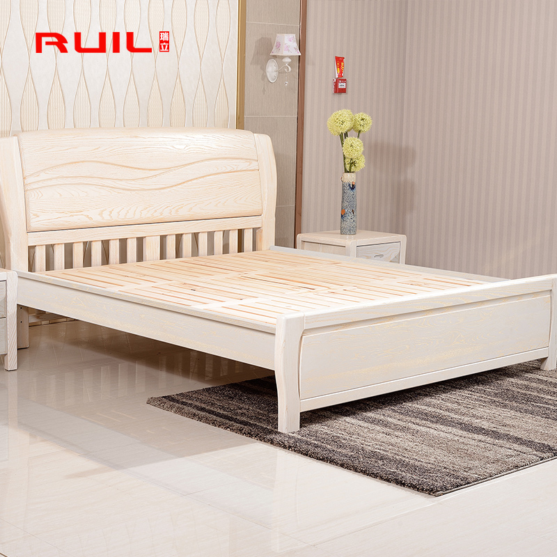 瑞立 全 实木床中式1.8米白色双人床简约现代卧室家具 榆木实木床