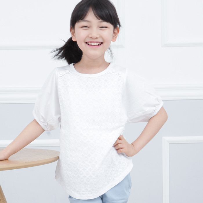 韩国进口代购进口童装女大童少女泡泡袖短袖t恤上衣儿童女夏装