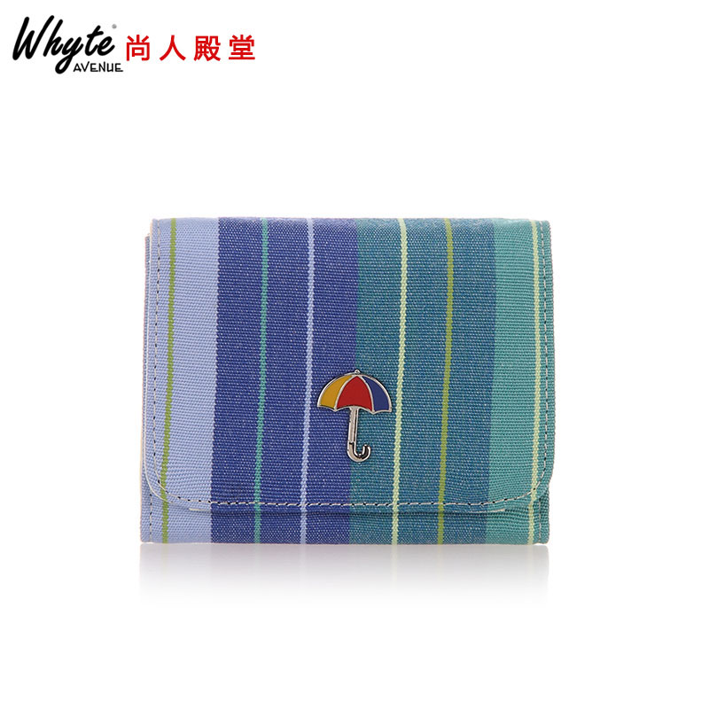 尚人殿堂3折sunbrella织物短款钱包条纹小清新男女士品牌超薄钱夹