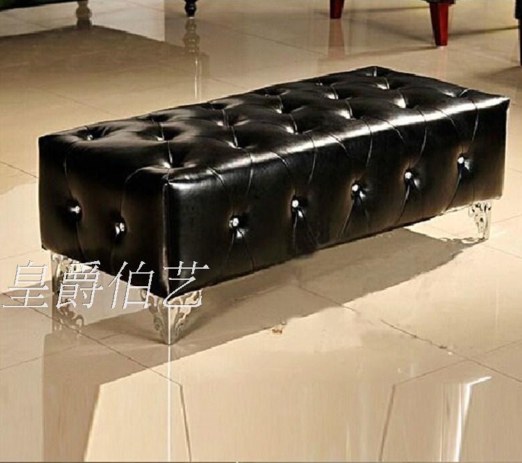 新古典床尾凳长凳PU高档水晶拉扣黑色沙发凳梳妆凳店欧式换鞋凳