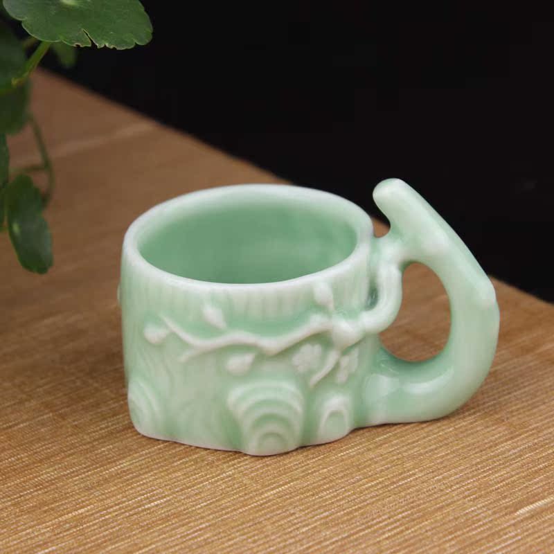创意陶瓷茶杯子龙泉青瓷主人杯品茗杯 小茶碗带手柄功夫茶具茶杯