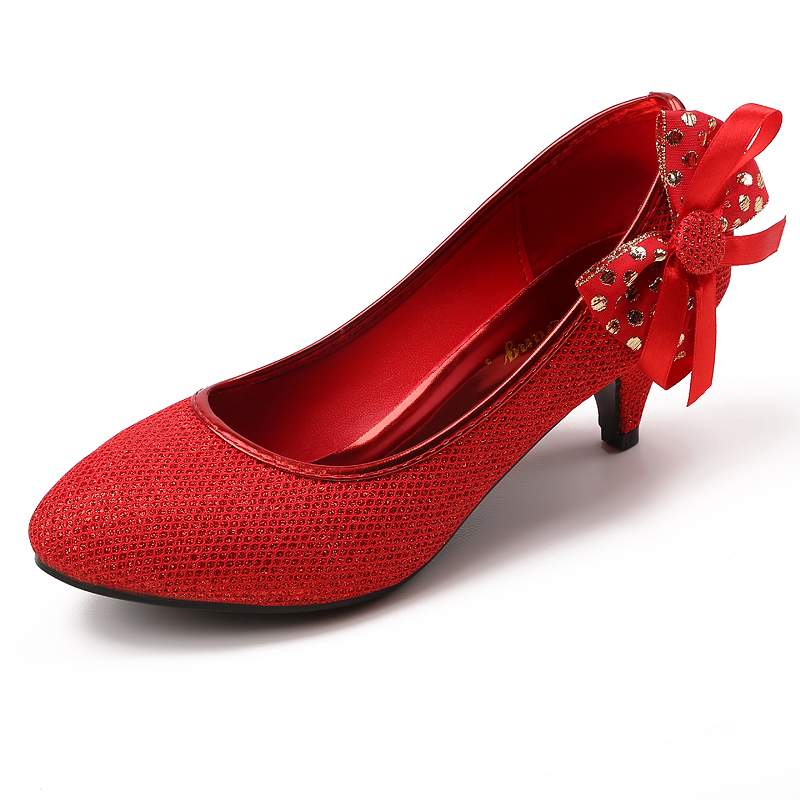 蜜桃佳人2015秋季新款女鞋新娘结婚伴娘婚鞋红色单鞋低跟单鞋优雅