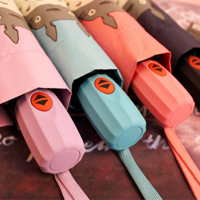 韩版创意清新龙猫全自动折叠雨伞三折遮阳伞黑胶防晒太阳伞男女