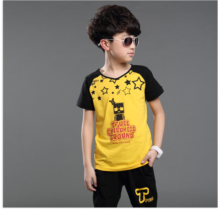 童装男童夏装2015新款儿童潮韩版中大童夏款休闲运动短袖T恤套装