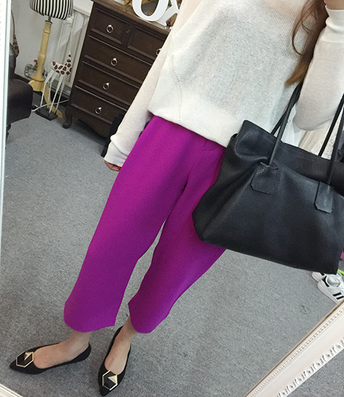 【KOGirl】韩国东大门代购夏季新款紫红色雪纺高腰宽松阔腿裤黑色