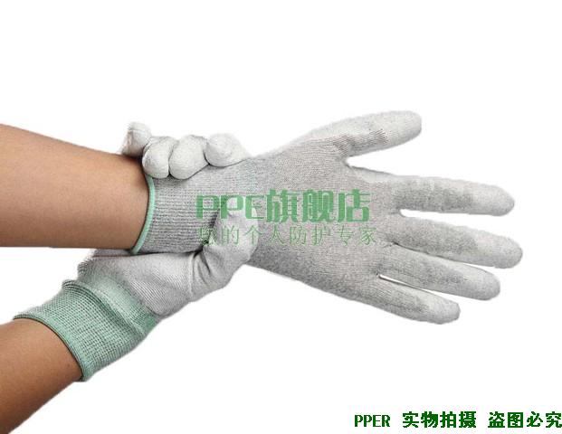 正品灰色碳纤维PU涂掌尼龙布涂指无尘洁净透气防滑工作防静电手套