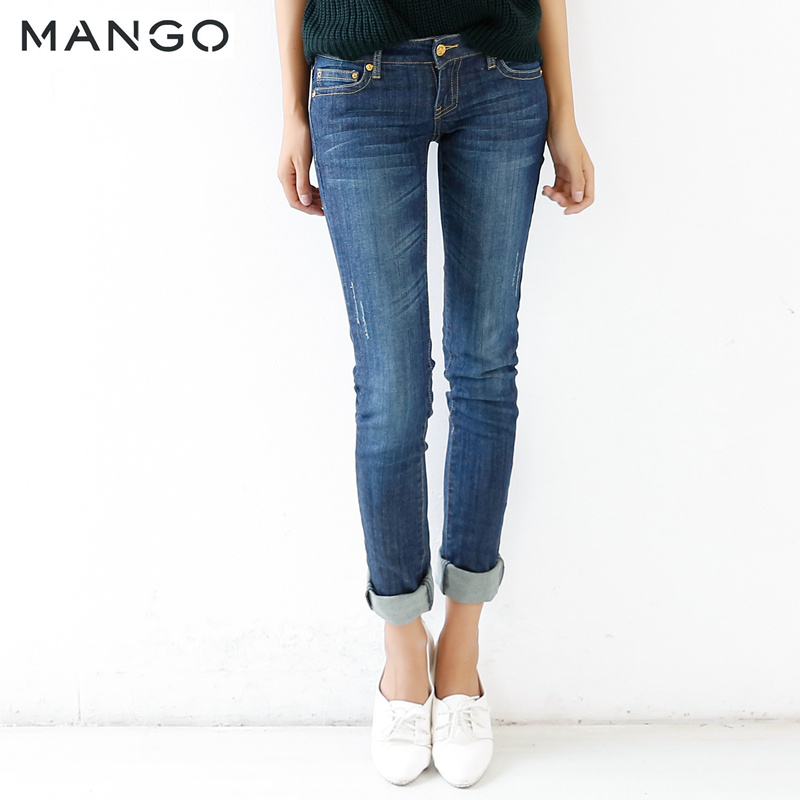 Mango芒果专柜正品女式磨白做旧铅笔裤时尚休闲牛仔裤63328099-96