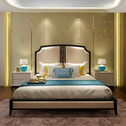 新中式禅意双人床别墅样板房卧室床铺北欧酒店宾馆公寓软包布艺床