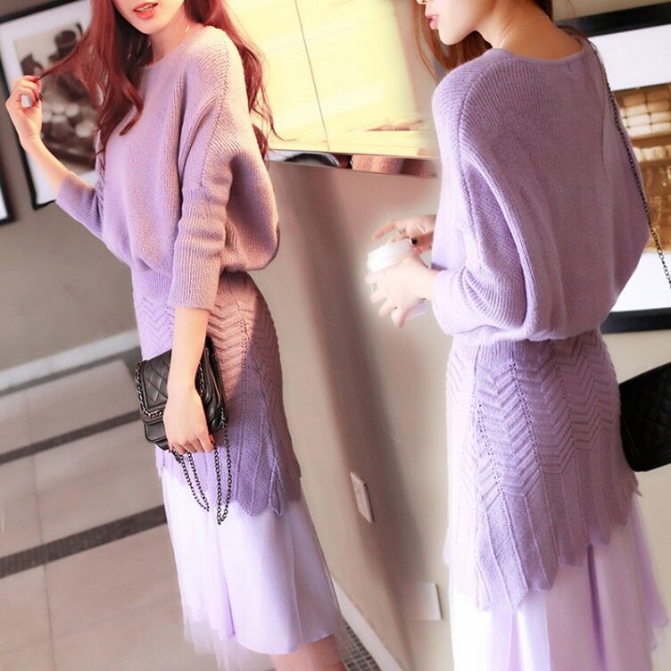 2015秋装新款韩版两件套毛衣套装蕾丝修身大码连衣裙 现货