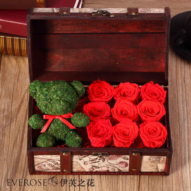 伊芙之花永生花礼盒花材保鲜花花盒玫瑰花鲜花速递进口礼物花束