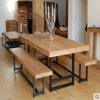 歌柏多 美式复古做旧实木铁艺餐桌椅 餐桌饭桌酒吧桌办公桌咖啡桌