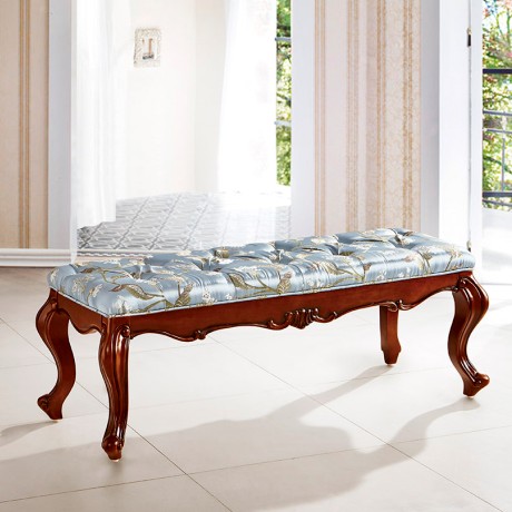 英式桃花心木全实木床尾凳美式布艺欧式床尾凳1米3沈阳有实体