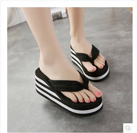 夏季韩版高跟毛巾人字拖女厚底松糕跟凉拖鞋沙滩鞋坡跟潮凉鞋包邮