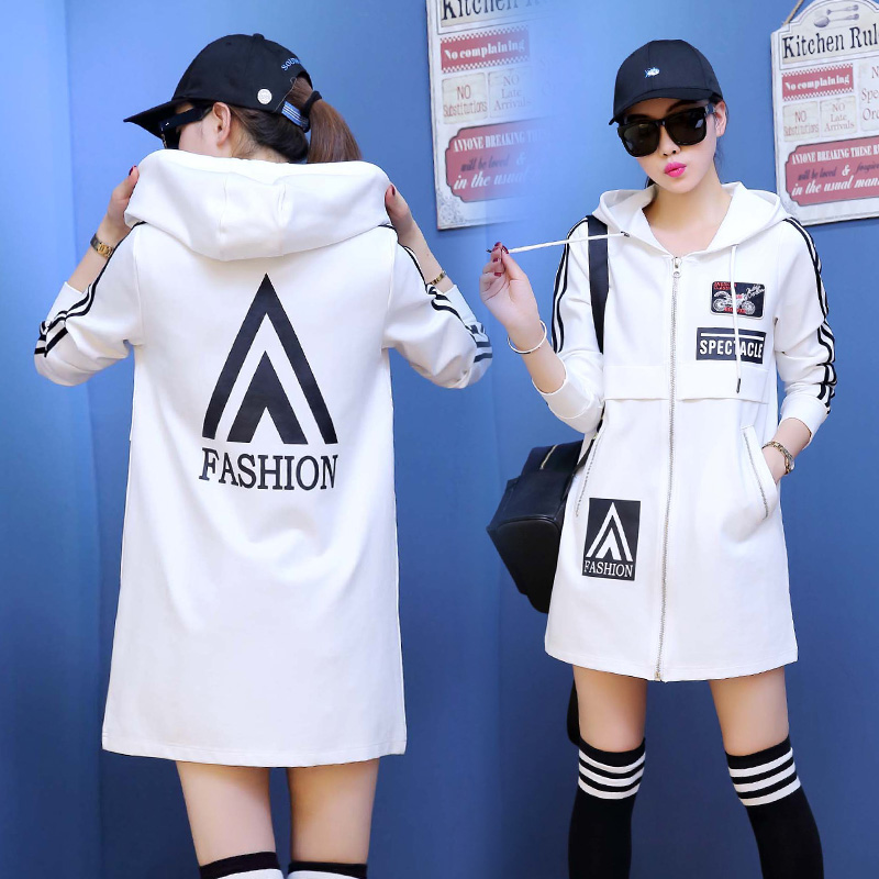 2016新款女装春秋季外套女白色中长款棒球服秋韩版大学生长袖上衣