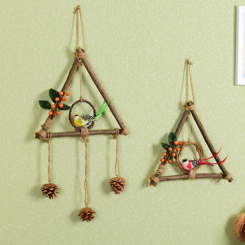 天然麻绳松果装饰挂件干树枝干花小鸟创意手工圣诞田园diy壁挂