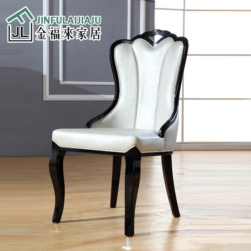 欧式实木椅子简约后现代餐椅餐厅时尚印花软包椅白色PU皮实木餐椅