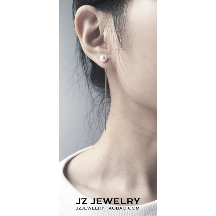 JZ Earring欧美大牌风格 CHIC极简个性设计 珍珠一字长条耳钉