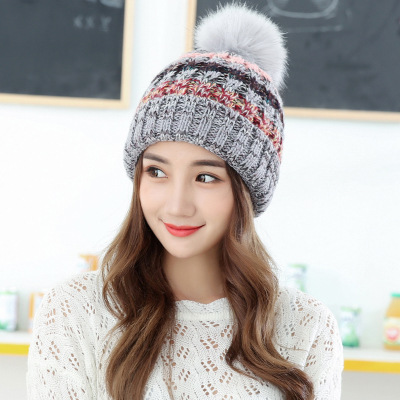 人气韩版冬拼色白色冬季时尚秋季毛线帽女黑色潮可爱春季加绒针织