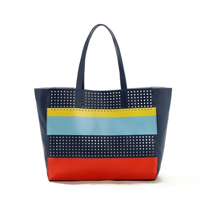 ！雅诗兰黛2015专柜无拉链蓝色条纹镂空大包（正品超值）沙滩包