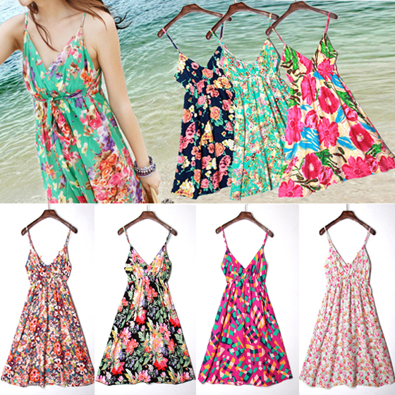 2015夏装新款女装V领显瘦吊带裙碎花朵沙滩裙海边度假韩版连衣裙