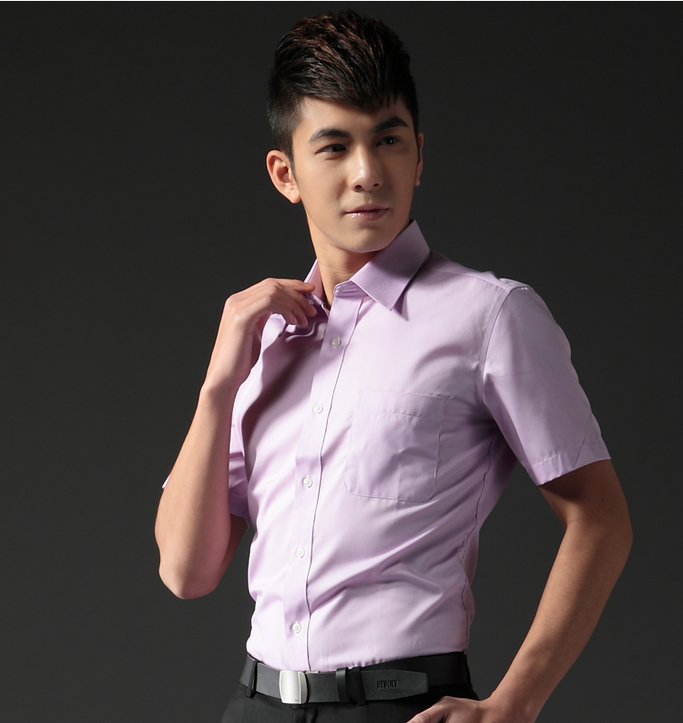 g2000浅紫色男装短袖衬衫修身免烫商务正装新郎伴郎结婚半袖衬衣