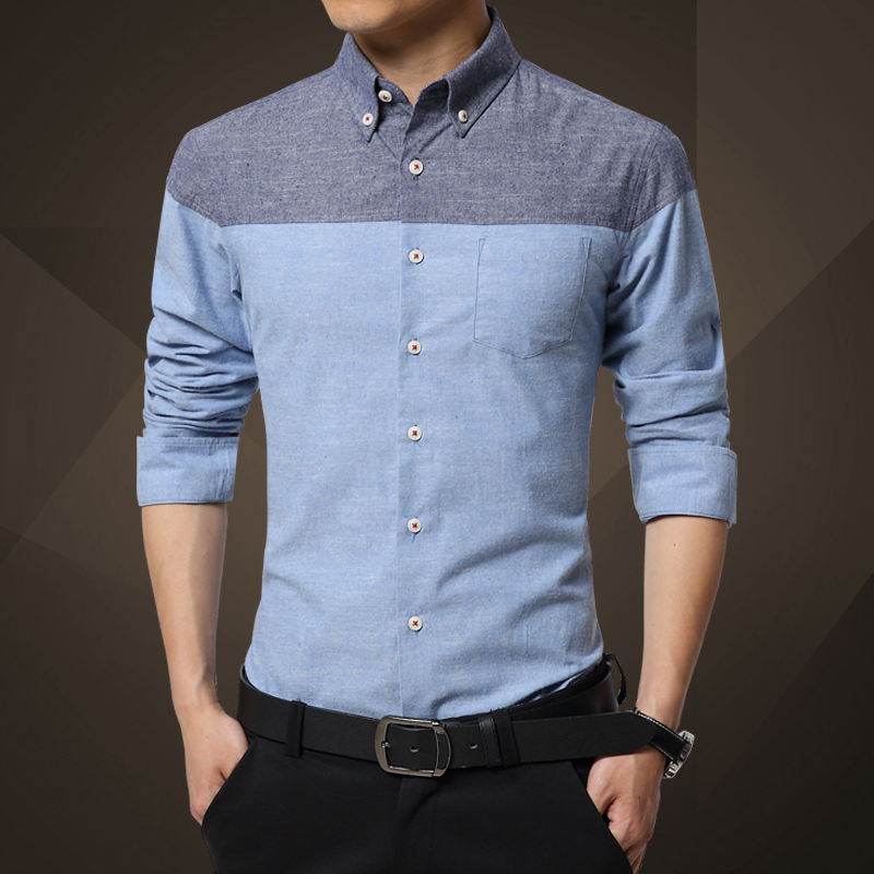 2015新款纯棉男士长袖衬衫韩版商务休闲青年男装修身衬衣纯色格子