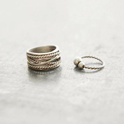 韩国进口正品现货代购韩式女复古珍珠宽版两件套组合关节食指戒指