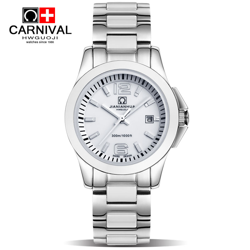 分期购正品韩版嘉年华名牌简约手表全自动机械白色陶瓷女款手表