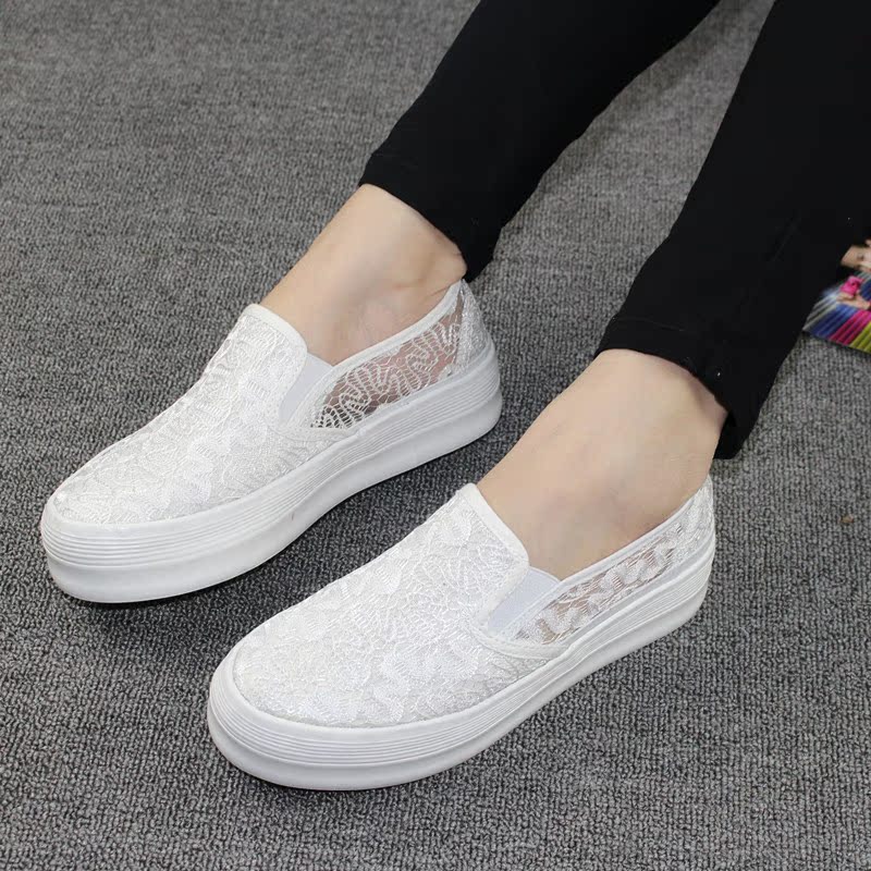 2015春夏季新款韩版一脚蹬蕾丝套脚单鞋镂空平底低跟浅口圆头女鞋