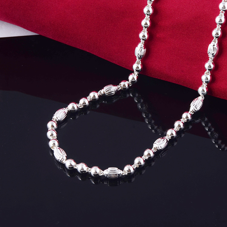 维纳斯S990足银纯银项链三珠橄榄项链男士韩版时尚项链