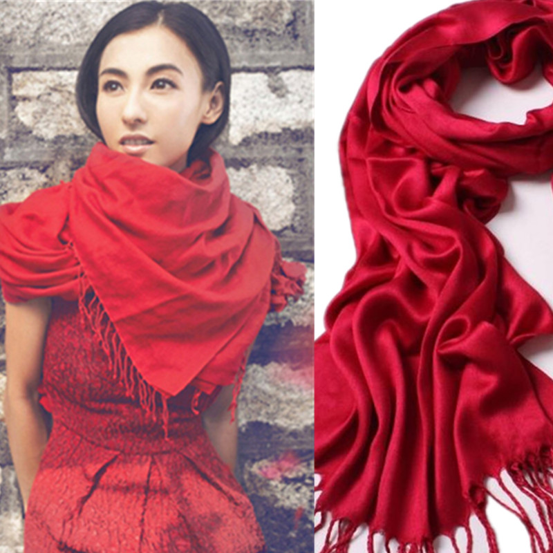 上海故事围巾秋冬款素色韩版纯色大红色长款纯棉密织丝滑女士披肩