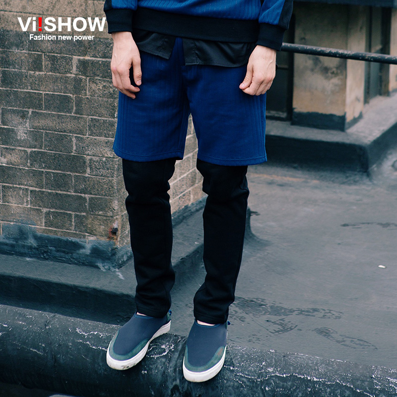 viishow2015秋装新款休闲长裤 韩版男式假两件休闲裤运动裤打底裤