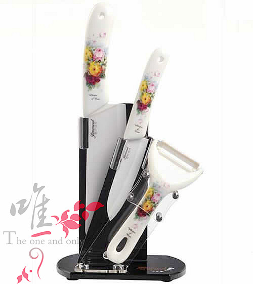 韩式意大利玫瑰陶瓷刀三件套 菜刀水果刀厨房刀刨皮刀 抗菌耐磨