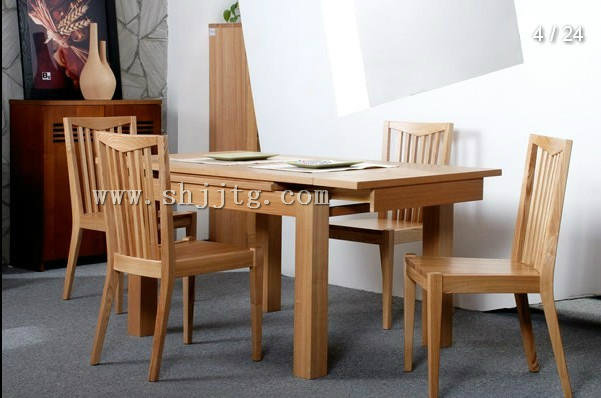 水曲柳全实木拉伸餐桌六人位饭桌现代中式可伸缩餐台长方形餐桌椅