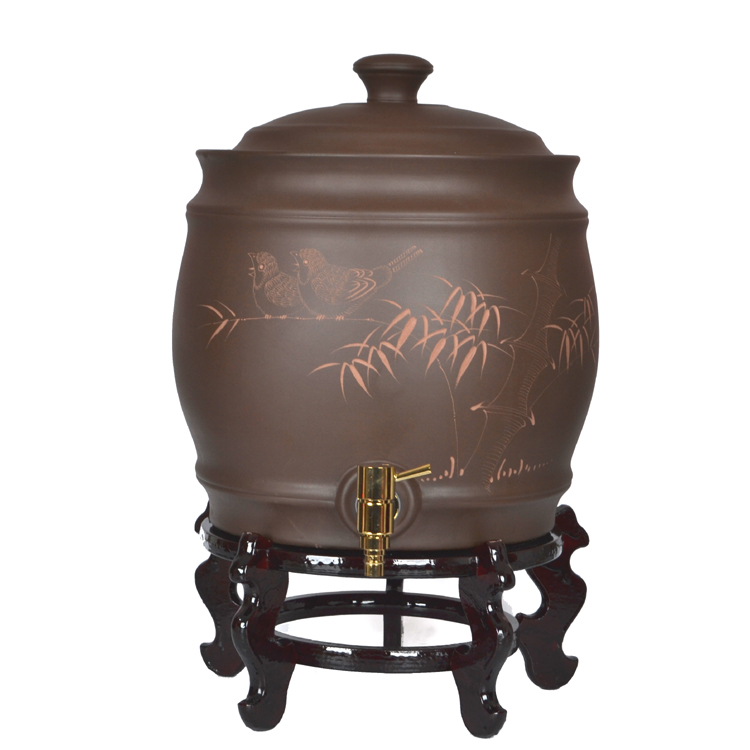 包邮 12升20升手刻竹之韵紫砂水缸茶水壶陶瓷储水缸 盛水水质更佳
